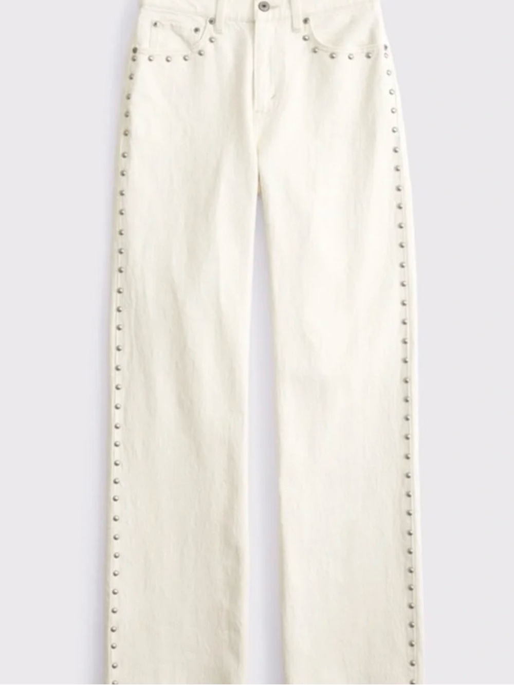 Abercrombie & Fitch White High-Rise Straight-Leg Jeans with Silver Studs